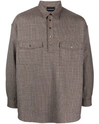 braunes Wolllangarmhemd mit Hahnentritt-Muster von Emporio Armani