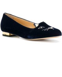 dunkelblaue Ballerinas von Charlotte Olympia