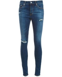 dunkelblaue enge Jeans aus Baumwolle mit Destroyed-Effekten von AG Jeans