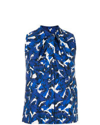 dunkelblaue bedruckte Bluse mit Knöpfen