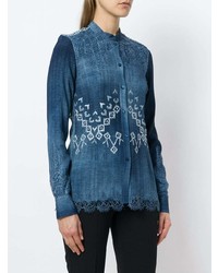 dunkelblaue bedruckte Bluse mit Knöpfen von Ermanno Scervino