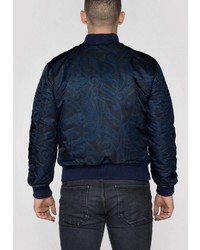 dunkelblaue bedruckte Bomberjacke von Alpha Industries