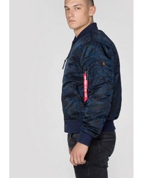 dunkelblaue bedruckte Bomberjacke von Alpha Industries