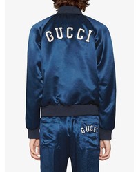 dunkelblaue bedruckte Collegejacke von Gucci