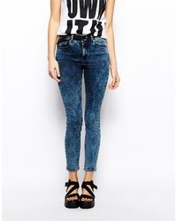 dunkelblaue bedruckte enge Jeans von Asos