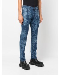 dunkelblaue bedruckte enge Jeans von Versace