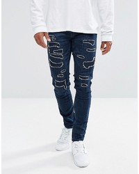 dunkelblaue bedruckte enge Jeans von Black Kaviar