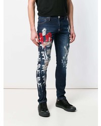 dunkelblaue bedruckte enge Jeans von Philipp Plein