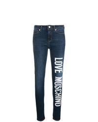 dunkelblaue bedruckte enge Jeans von Love Moschino