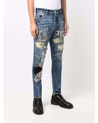 dunkelblaue bedruckte enge Jeans von John Richmond