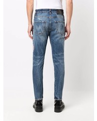 dunkelblaue bedruckte enge Jeans von John Richmond