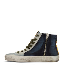 dunkelblaue bedruckte hohe Sneakers aus Leder von Golden Goose