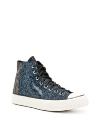 dunkelblaue bedruckte hohe Sneakers aus Leder von Converse