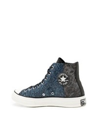 dunkelblaue bedruckte hohe Sneakers aus Leder von Converse