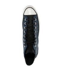 dunkelblaue bedruckte hohe Sneakers aus Leder von Converse