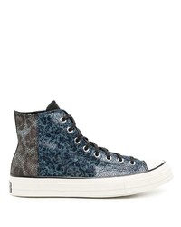 dunkelblaue bedruckte hohe Sneakers aus Leder von Converse