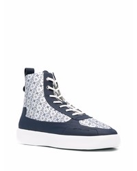 dunkelblaue bedruckte hohe Sneakers aus Leder von Leandro Lopes