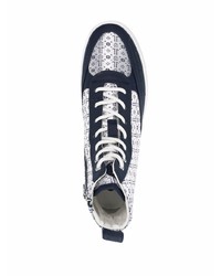 dunkelblaue bedruckte hohe Sneakers aus Leder von Leandro Lopes