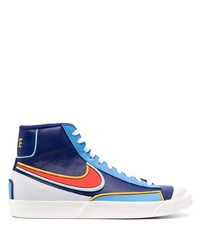 dunkelblaue bedruckte hohe Sneakers aus Leder von Nike