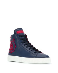 dunkelblaue bedruckte hohe Sneakers aus Leder von Philipp Plein