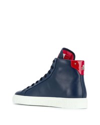 dunkelblaue bedruckte hohe Sneakers aus Leder von Philipp Plein