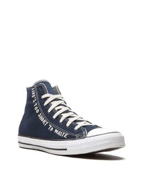 dunkelblaue bedruckte hohe Sneakers aus Segeltuch von Converse