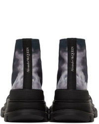 dunkelblaue bedruckte hohe Sneakers aus Segeltuch von Alexander McQueen