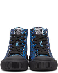 dunkelblaue bedruckte hohe Sneakers aus Segeltuch von Versace