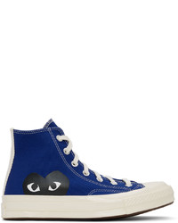 dunkelblaue bedruckte hohe Sneakers aus Segeltuch von Comme Des Garcons Play