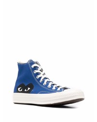 dunkelblaue bedruckte hohe Sneakers aus Segeltuch von Comme Des Garcons Play