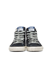 dunkelblaue bedruckte hohe Sneakers von Golden Goose