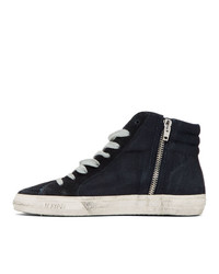 dunkelblaue bedruckte hohe Sneakers von Golden Goose