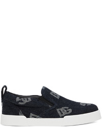 dunkelblaue bedruckte Jeans niedrige Sneakers von Dolce & Gabbana
