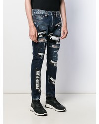 dunkelblaue bedruckte Jeans von Philipp Plein