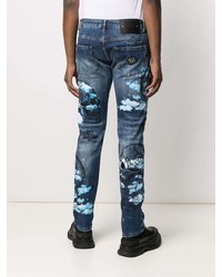 dunkelblaue bedruckte Jeans von Philipp Plein