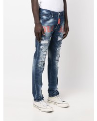 dunkelblaue bedruckte Jeans von Philipp Plein