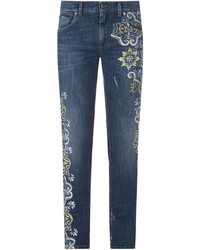 dunkelblaue bedruckte Jeans von Dolce & Gabbana