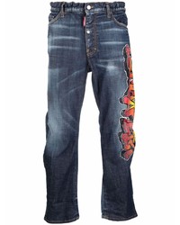 dunkelblaue bedruckte Jeans von DSQUARED2