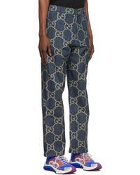 dunkelblaue bedruckte Jeans von Gucci