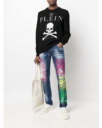 dunkelblaue bedruckte Jeans von Philipp Plein