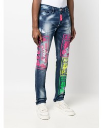 dunkelblaue bedruckte Jeans von Philipp Plein