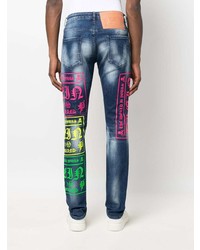 dunkelblaue bedruckte Jeans von Philipp Plein