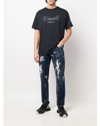dunkelblaue bedruckte Jeans von Roberto Cavalli
