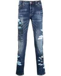 dunkelblaue bedruckte Jeans von Philipp Plein