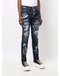 dunkelblaue bedruckte Jeans von Philipp Plein