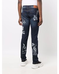 dunkelblaue bedruckte Jeans von Philipp Plein