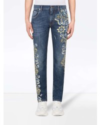 dunkelblaue bedruckte Jeans von Dolce & Gabbana