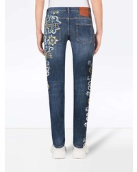 dunkelblaue bedruckte Jeans von Dolce & Gabbana