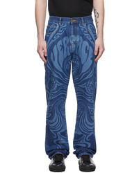 dunkelblaue bedruckte Jeans von Versace