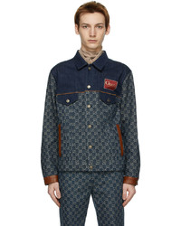 dunkelblaue bedruckte Jeansjacke von Gucci